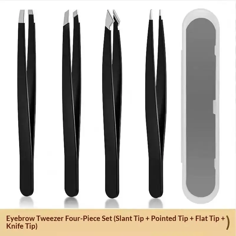 Black Eyebrow Tweezer Set Stainless Steel Multifunctional Slant Tip Eyebrow & Facial Hair Trimming Beauty Eye Styling Tool