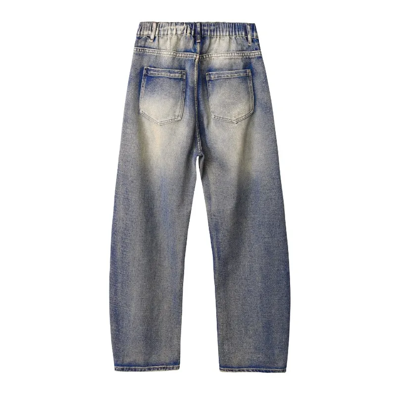 Men's Jeans Man Pants Dark Jacquard Plaid Loose Baggy Curved Denim Pants High Street Retro Streetwear