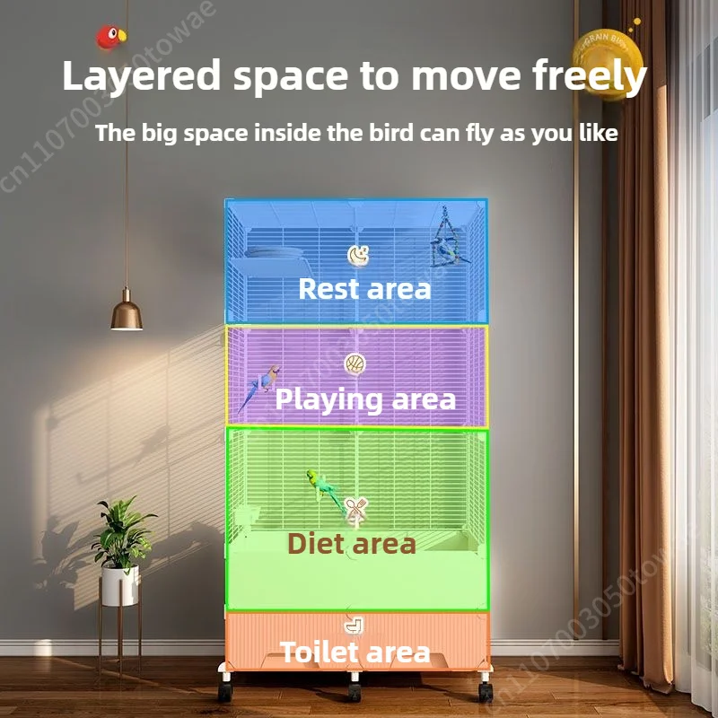 Transparent Bird Cage Set Metal Large Canaries Birds Cages Stand Luxury Parrots Cage Multi Layer Cheap White Pets Supplies