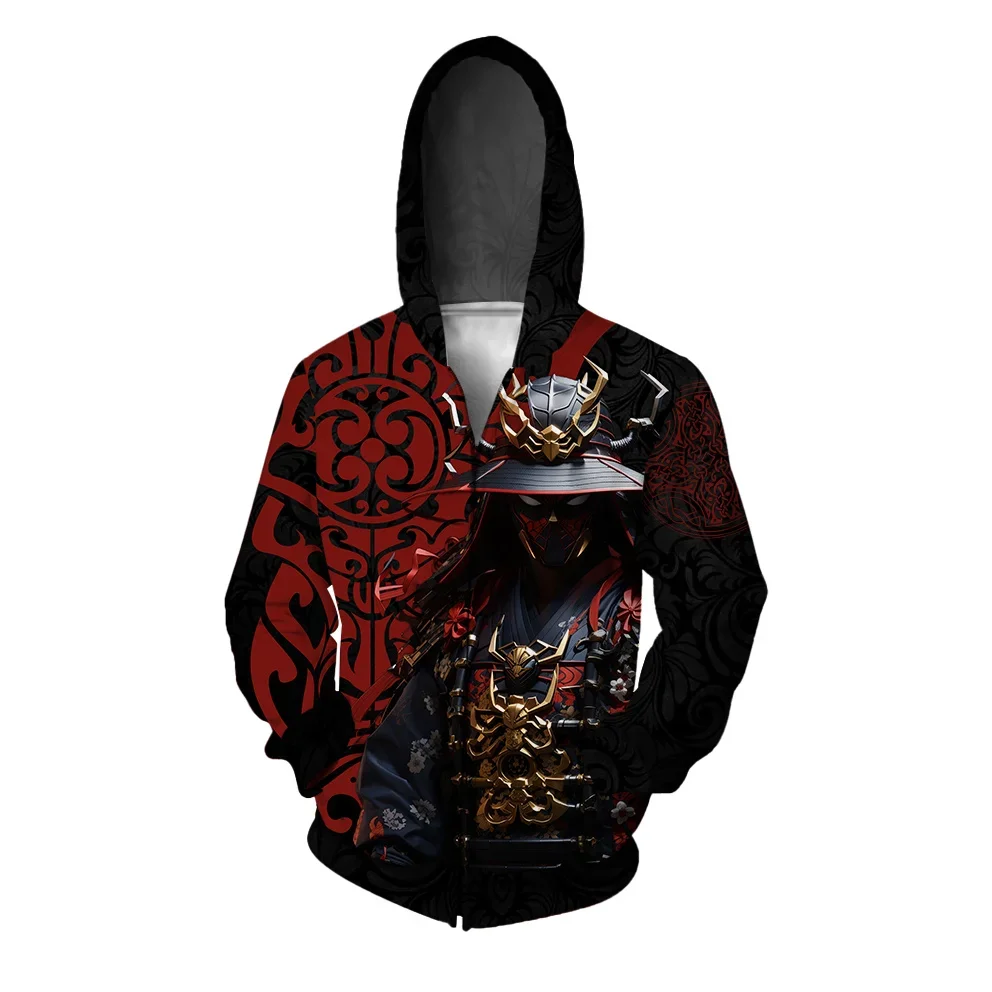 

Trendy Ghost-faced Warrior Print Sweatshirt Men's Clothing Fashionable and Versatile Tops Zip Up Hoodies Casual and Comfortable