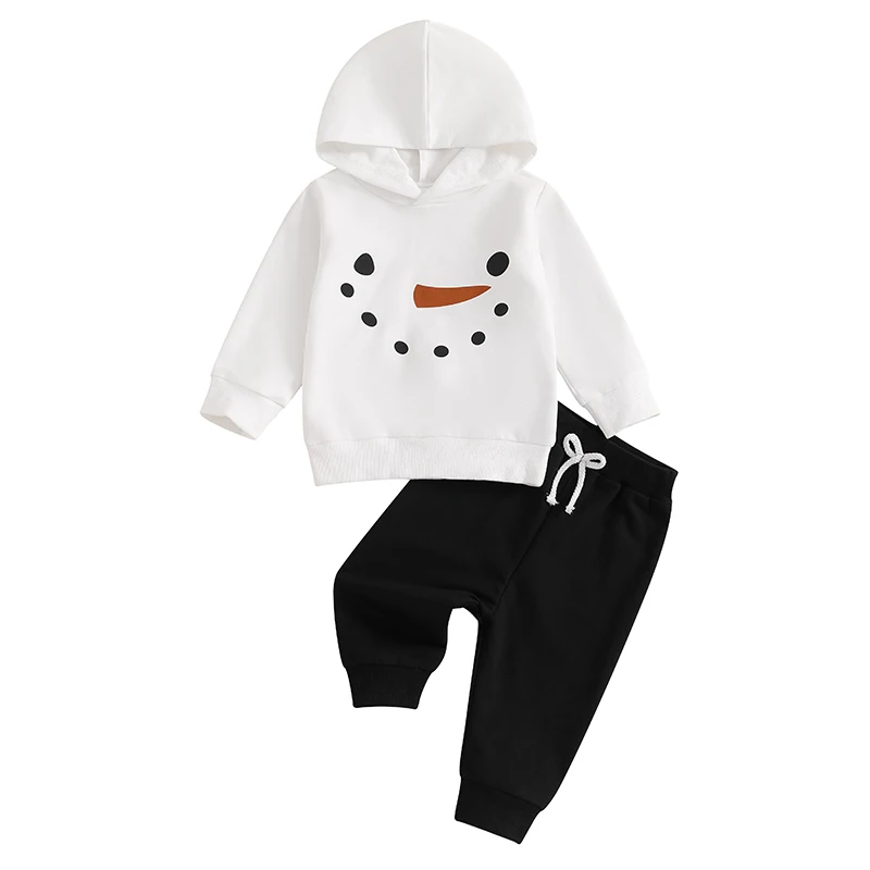 

Toddler Christmas Sets Snowman Print Long Sleeve Hooded Sweatshirt Drawstring Long Pants Outfits