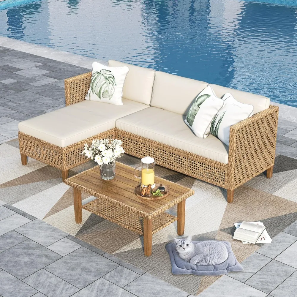 

Sophia and William Boho Wicker Patio Furniture Set Outdoor Rattan Sectional Sets Conversation Set - Weather-Resistant, with Dual
