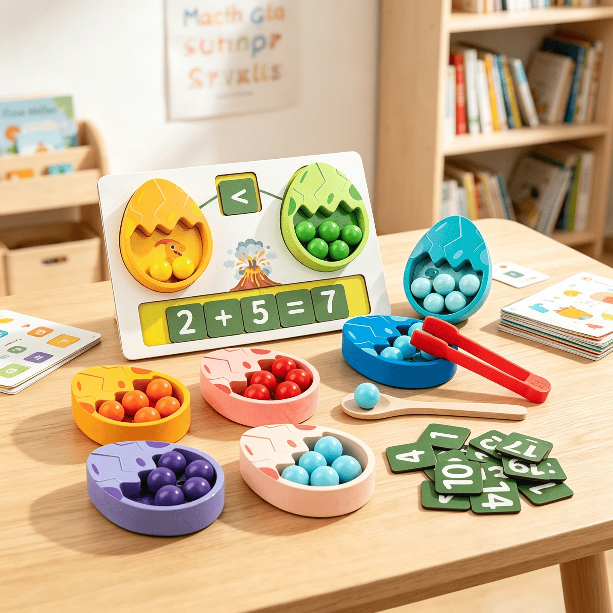 Montessori Dinosaur Egg Math Teaching Aids Color Classification  Fine Motor Skill  Early Education Intelligence Table Game 3+Y