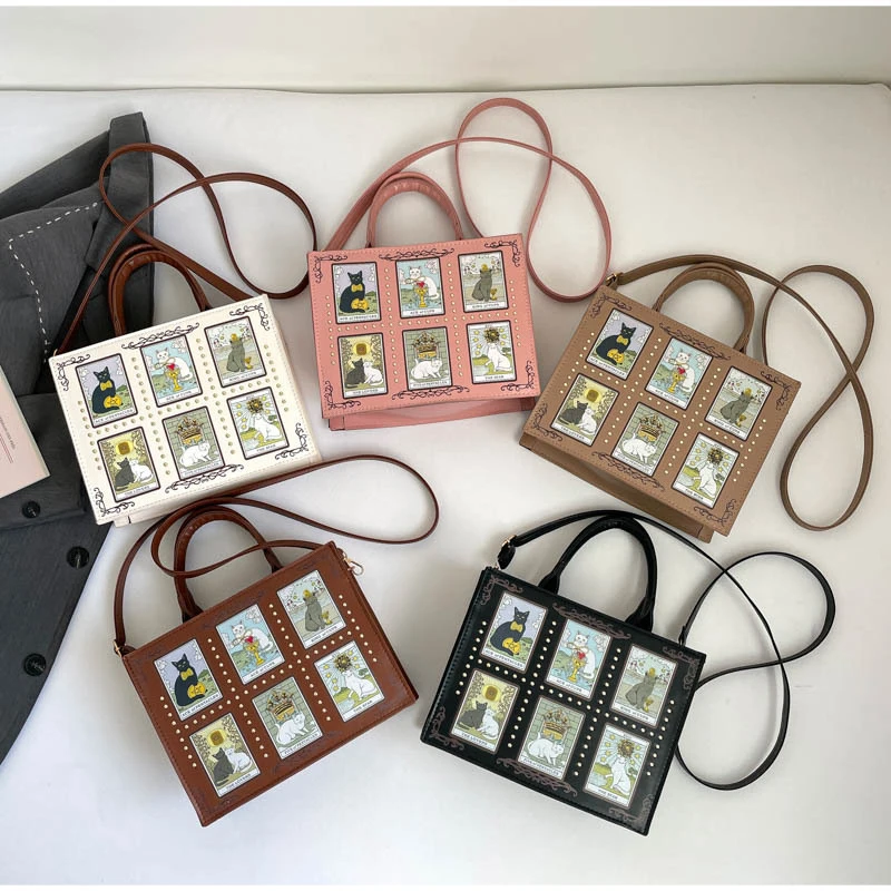Neue Katzenelfen-Handtasche: Stylische, vielseitige Damen-Umhängetasche, trendige Fantasy-Schultertasche, quadratische Tragetasche, Aktentasche mit Stauraum – Detail 18