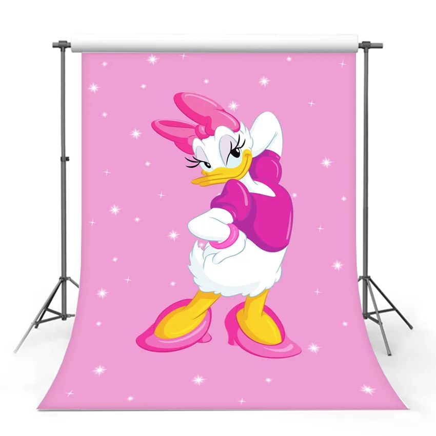 

Pink Happy Birthday Backdrop Banner Minnie Mouse Daisy Duck Theme Background for Baby Shower Kids Girls Birthday Party Decor