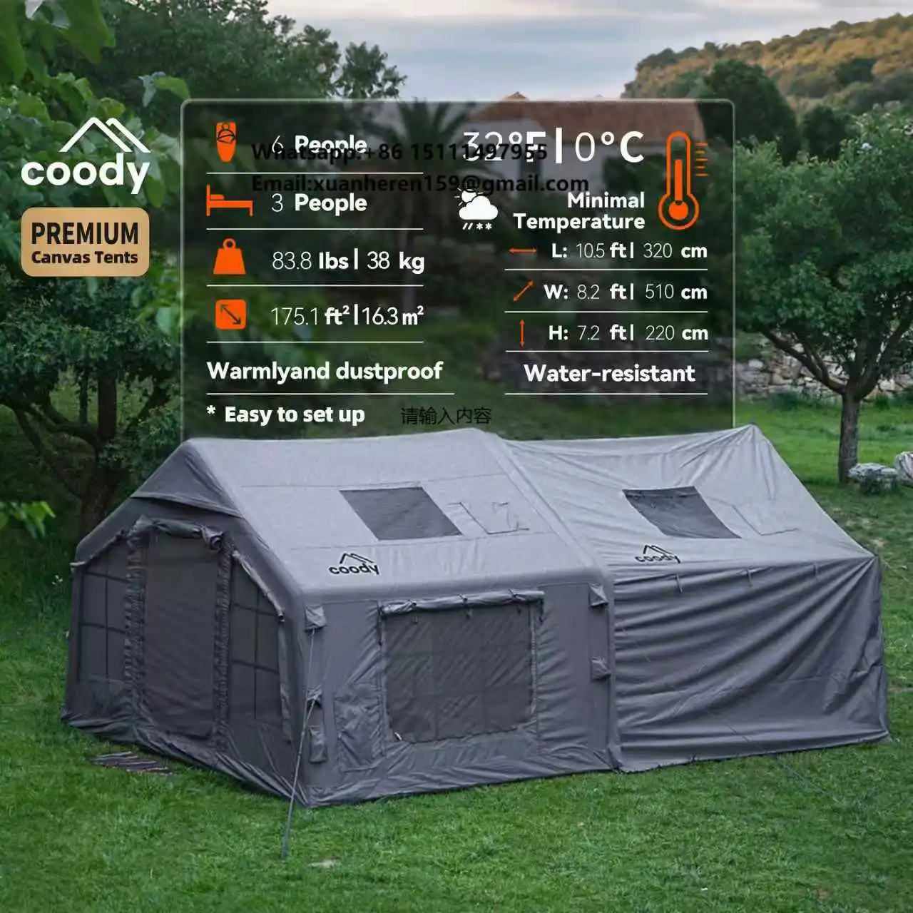 

Coody 8.0+Framed Foyer Air Tent-Gray Picnic Portable Camping Factory Direct Hot Sale Inflatable Tent