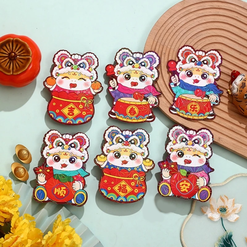 6 ชิ้นการ์ตูนงูปีสีแดงซองจีนเทศกาลฤดูใบไม้ผลิเงินแพ็คเก็ต Dropship