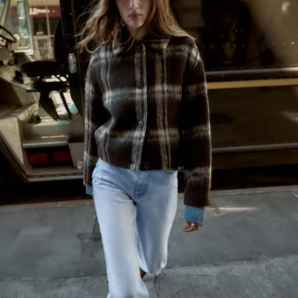 معطف Jaet نسائي جديد للخريف من الصوف المبهج 2025 Sle ket مزين بالشارع Faion بقصة مستقيمة طويلة بطول Sve ort #2