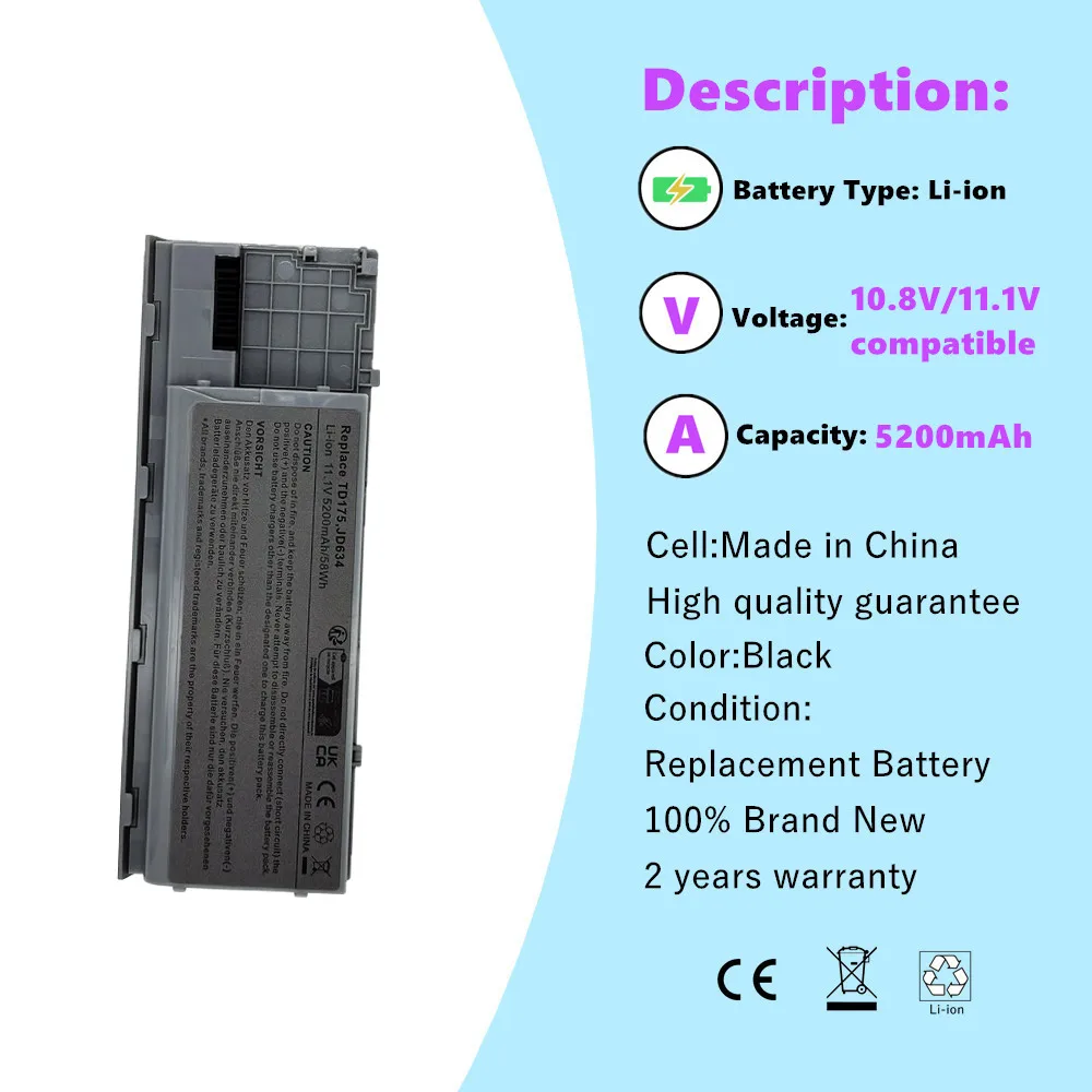 Laptop Battery For Dell Latitude D620 D630 D630c Precision M2300 Latitude D630 UD088 TG226 TD175 PC764 FG442 KD492