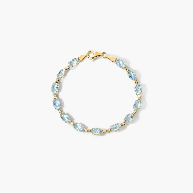 Genuine Sky Blue Topaz Bracelet for Women 18K Gold Plated Natural Oval Gemstone Healing Energy Bracelet Wealth & Success Fine Je