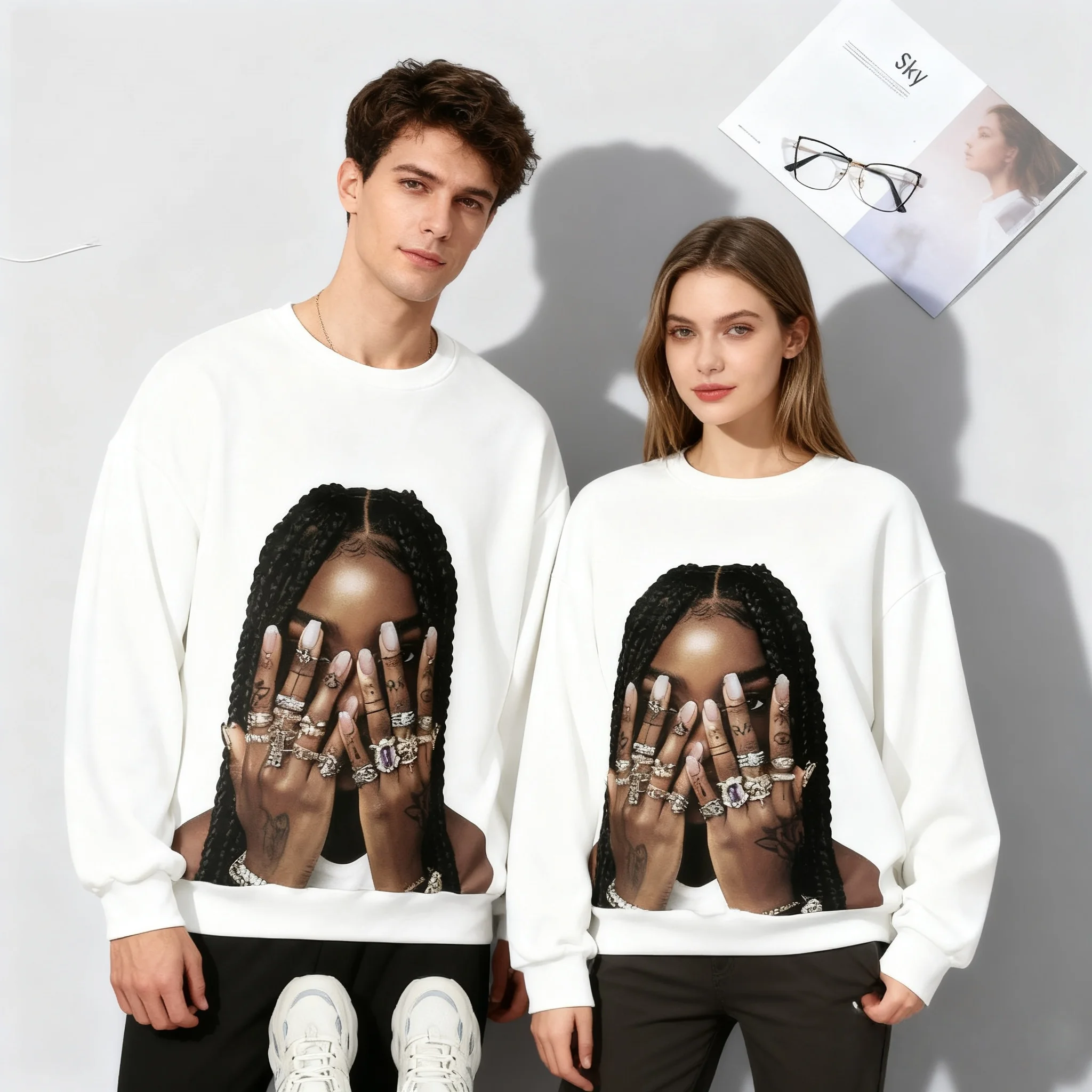 25/26 Autunno/Inverno Felpa con cappuccio girocollo American Street Hip Hop Punk Y2k Camicia digitale Donne di grandi dimensioni Bambini adulti Stesso stile