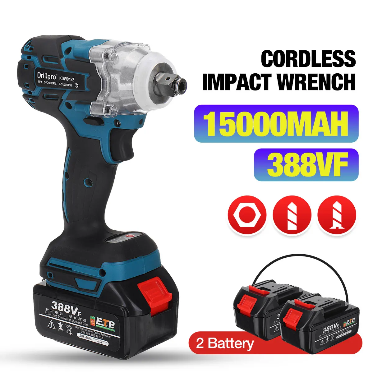 18V Cordless Electric Impact Wrench Motor 1/2\