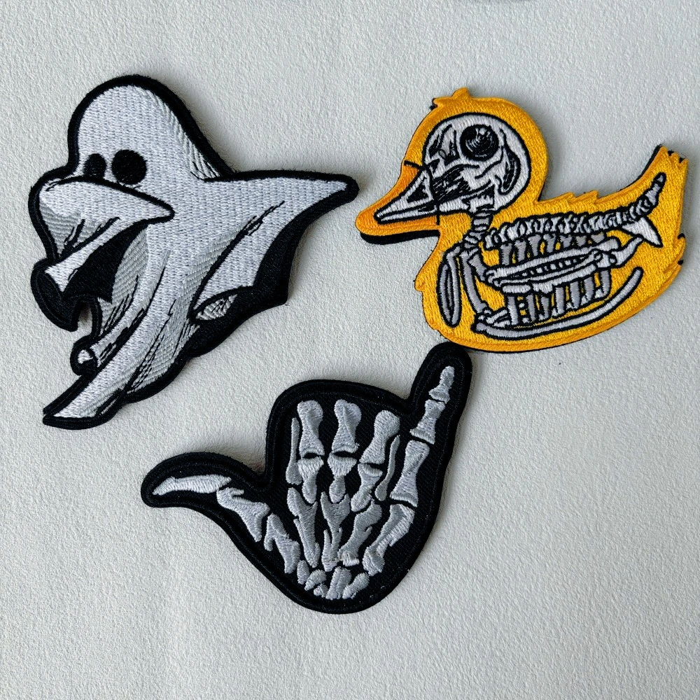 

Halloween Embroidered Hook&Loop Patches Skeleton Hand Duck Ghost Tactical Patch Military Morale Badge Armband Backpack Stickers