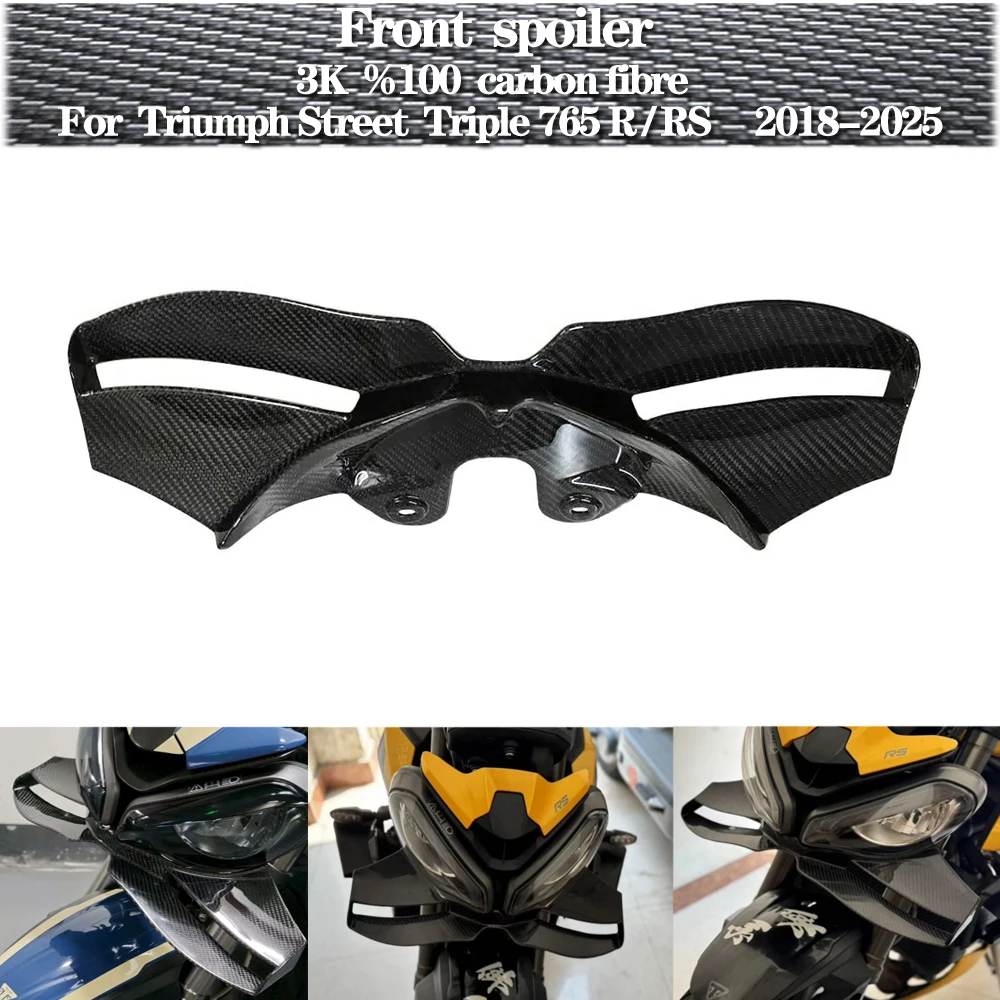 

Для Triumph Street Triple 765 R/RS 2018-2025 крылья из углеродного волокна передний спойлер нижний спойлер нижняя губа 765 R RS мотоцикл фиксированный