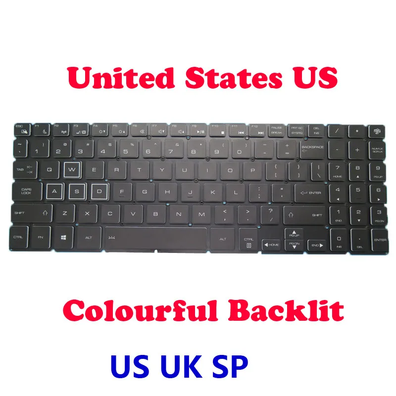 UK SP US Colourful Backlit Keyboard For Gigabyte For AORUS 15-XA For AORUS 15-WA 15-SA For AORUS 15-SA-7UK0250W Spanish SP Black