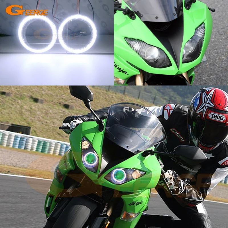 

For Kawasaki Ninja ZX-6r ZX6r ZX600 09-12 ZX-10r ZX10r ZX10 08-10 Day Light Ultra Bright COB Led Angel Eyes Kit Halo Rings