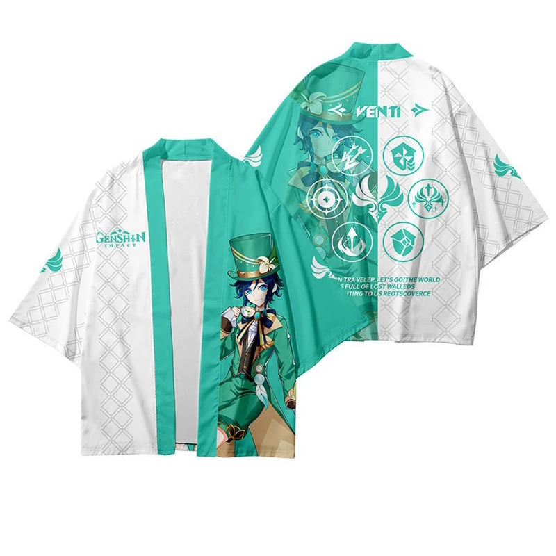 

Genshin Impact Venti Cosplay Kimono Costume Venti Tops Halloween Cute Fashion 3D Printed Short Sleeve Party Cloak