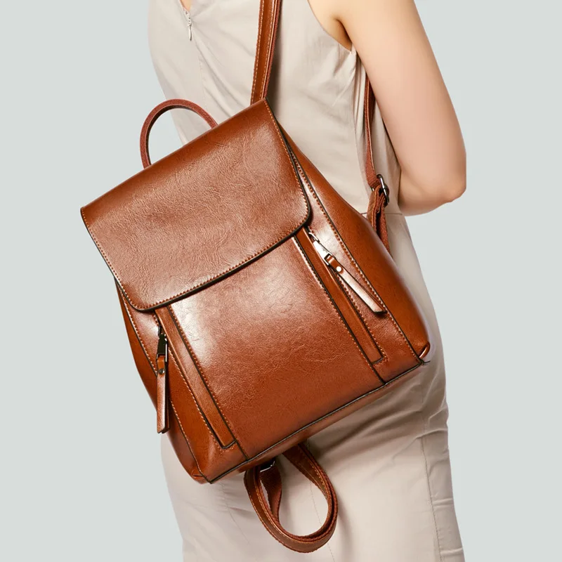 Vintage large capacity leather women's backpack simple fashion real cowhide handbag