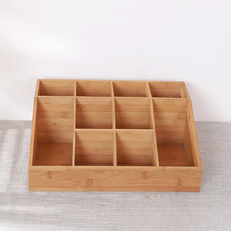 

Bamboo creative grid dried fruit storage plate, bamboo grid plate desktop storage and finishing