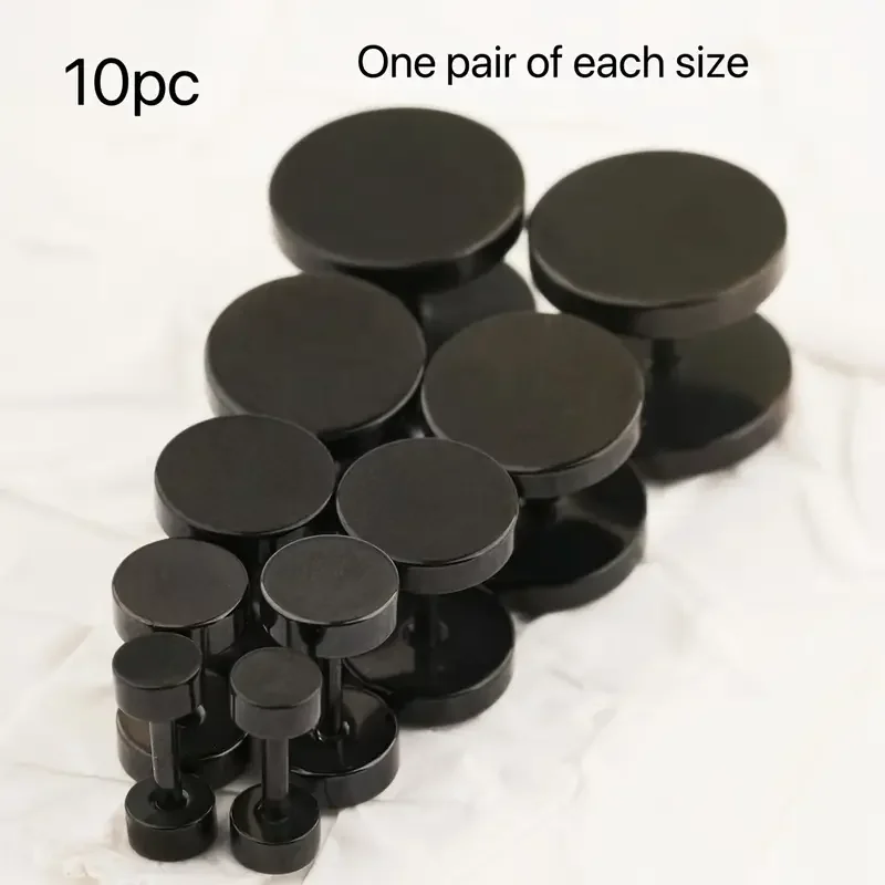 5 pairs of stainless steel barbell stud earrings, for men and women, 6-10mm black earrings, for men, punk false stud earrings