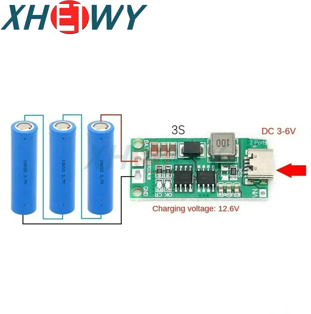 เครื่องชาร์จแบตเตอรี่ Li-ion 2S 3S 4S DC3-5V บอร์ดป้องกันแบตเตอรี่ Type-C