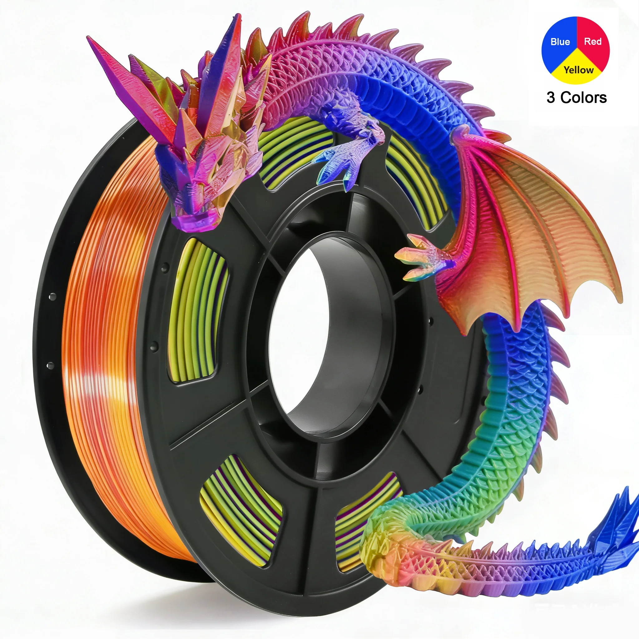 Tricolor Silk PLA 3D-printerfilament 1,75 mm 250 g (0,55 lbs) spoel, hoogwaardig printmateriaal voor de meeste FDM 3D-printers