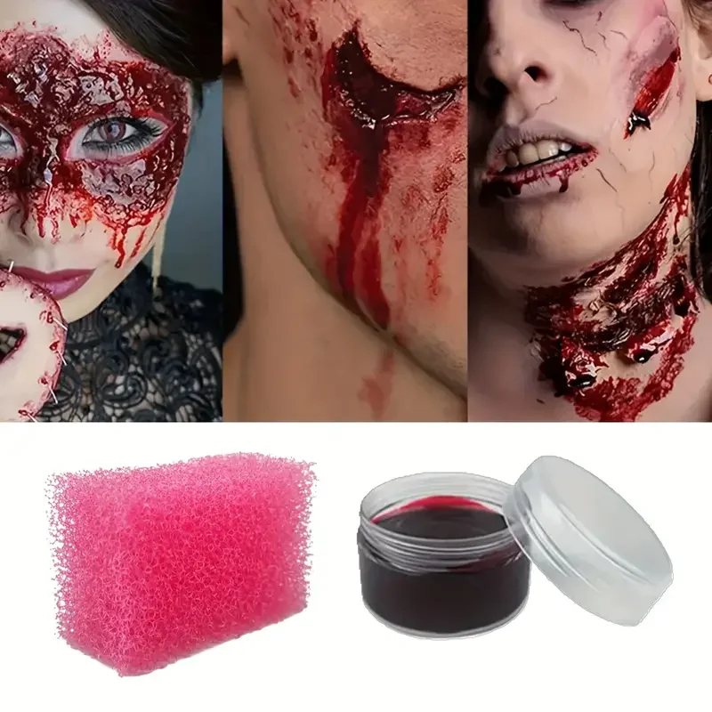 Halloween SFX Blood Gel Makeup Kit Realistic Fake Blood Paste for Zombie Vampire Monster Costumes Washable Long-Lasting