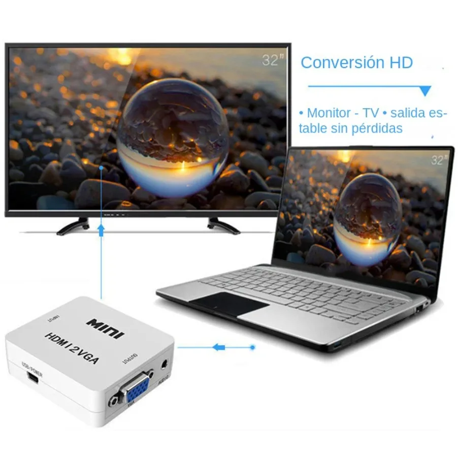 Convertidor HDMI a VGA de 1080P, adaptador compatible con VGA a HDMI con Audio para Notebook, Xbox360, DVD, PC, HD, TV Box, proyector