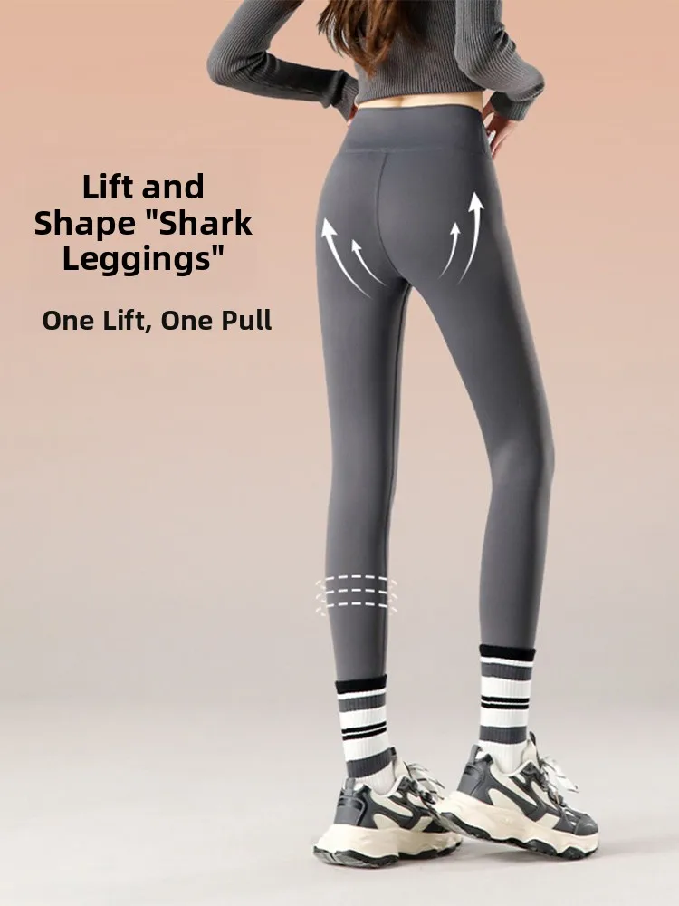 Spodnie do jogi z ocieplonego skórzanego materiału Thiened na zimę 2025, z wysokim stanem, długie, wydłużające nogi, z króliczego aksamitu, ciepłe, obcisłe spodnie do noszenia na zewnątrz.