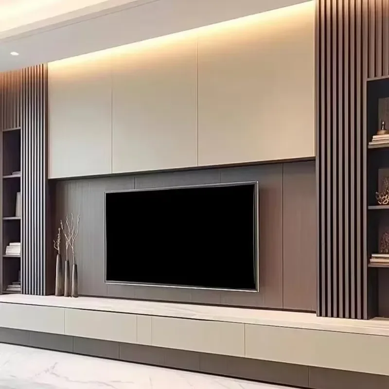 Modern Living Room Tv Console Furniture Background Decor Design Tv Cabinets with Led Lighting and Shelf