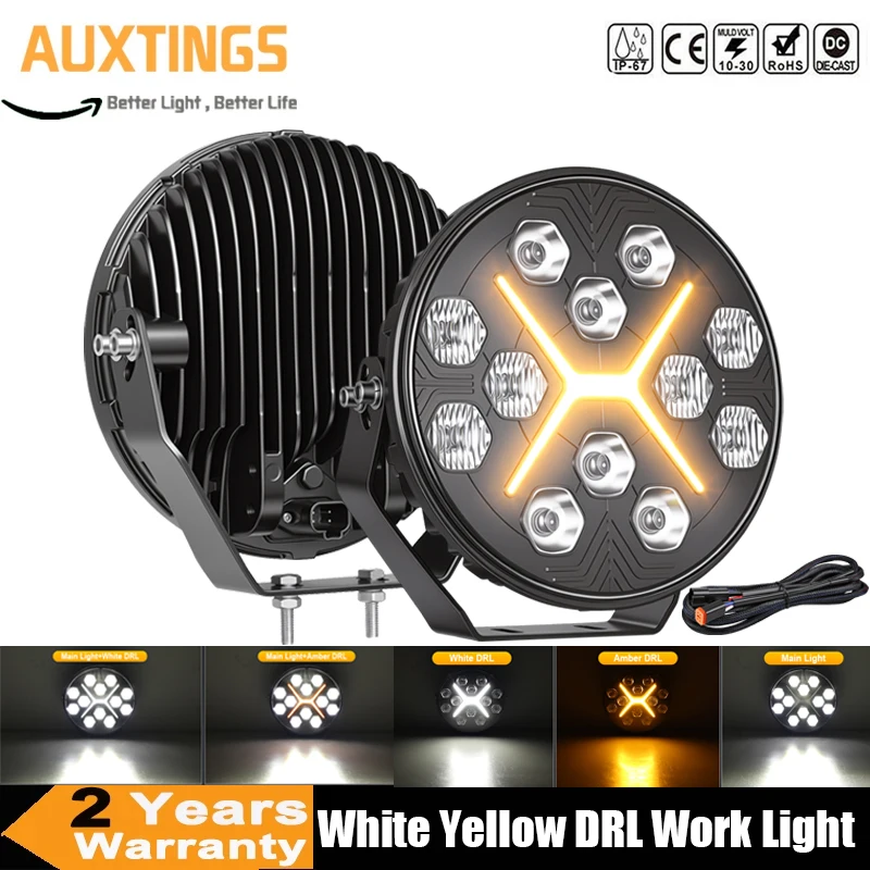 2 Pcs 9 Inch Round 100W LED Work Light 12V 24V Yellow White Led DRL Off Road Fog Lamp For Truck 4X4 4WD SUV Car Offroad Lighting