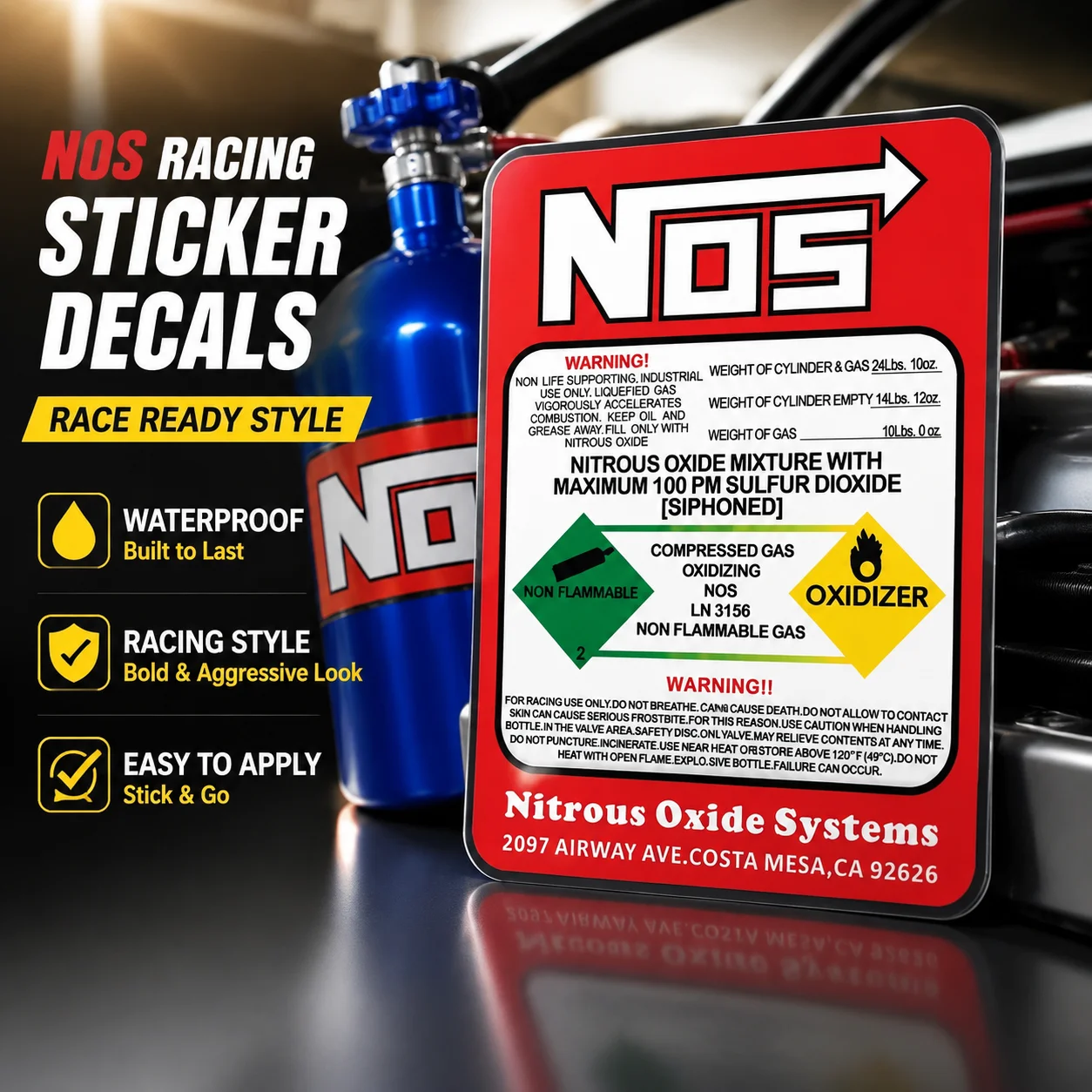 NOS Racing Vinyl Sticker Decals Waterproof Nitrous Oxide System Car Tuning Styling for Racing Cars Dirt Bikes
