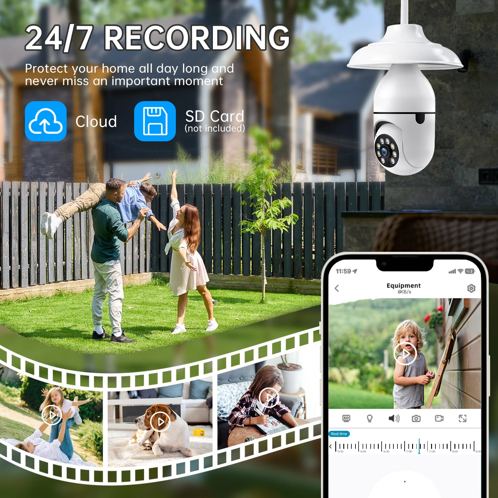 Bulb Security Cameras3 MP Outdoor Wireless WiFi Camera  Color Night Vision 5GHz, 360 Degree, E27 Light Socket Screw In Security