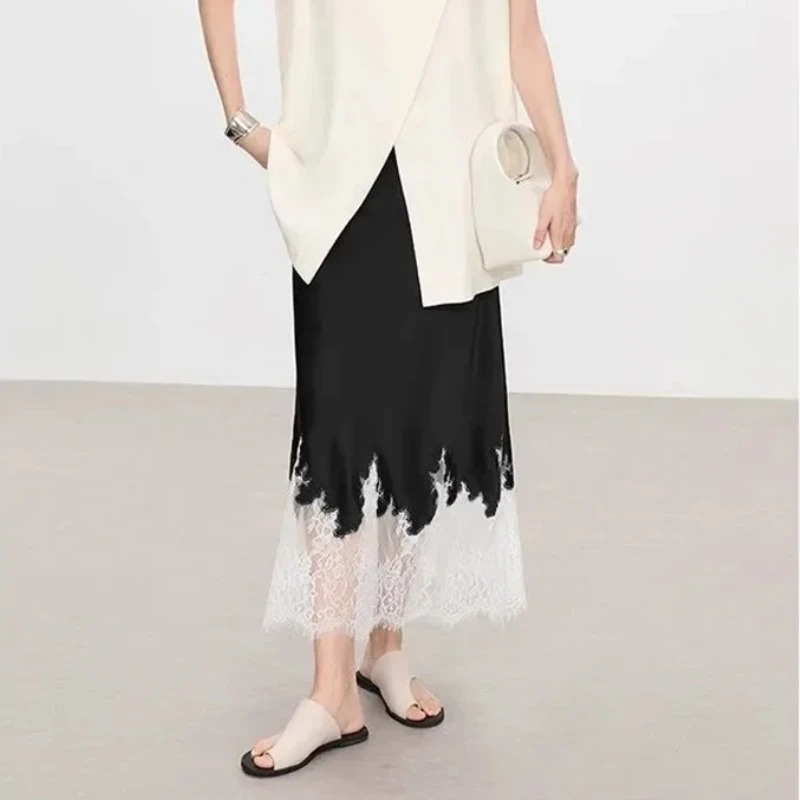 Fada renda-trim midi saia alta wasit elegante envolto hip saias longas festa 2025 tendências da moda verão roupas femininas