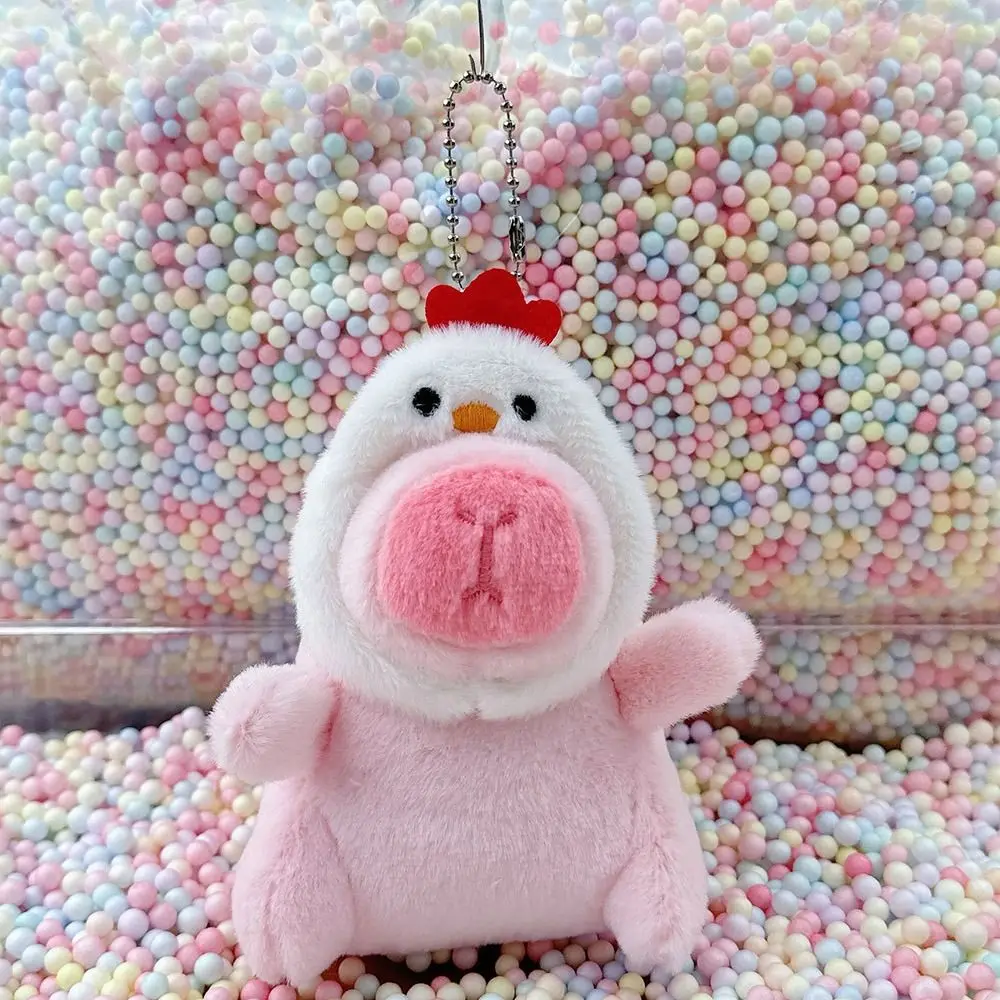 Pink Plush Capybara Doll Toy Stuffed Animals Keychain Pendant Car Ornament Bag Decoration Cartoon Capybara Doll Birthday Gift
