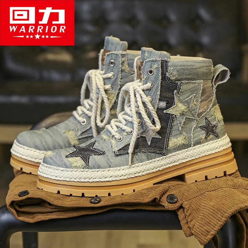 Warrior-Botas de diseño Retro para hombre, zapatos informales para senderismo al aire libre, tejido a mano, camisetas altas para senderismo, otoño 2024