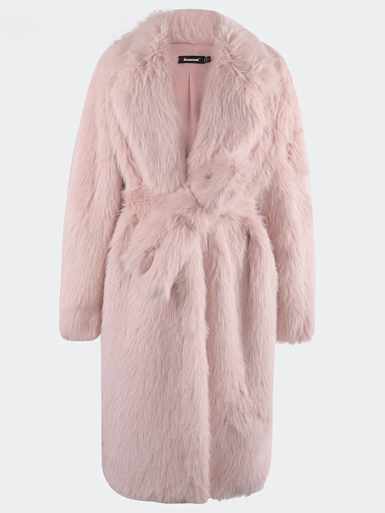 

Nerazzurri Winter Oversize Long Fem Outerwear Pink Fluffy Faux Fur Coat V-ne Zipper Closure No Hat Korean Sle Commute