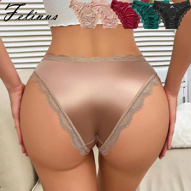 Felinus Eisseide Einteiler Slip Material Niedrige Taille Sexy Dessous Damen Französische Satin-Unterwäsche Slips Neue Spitzen-Dreiecks-Panties