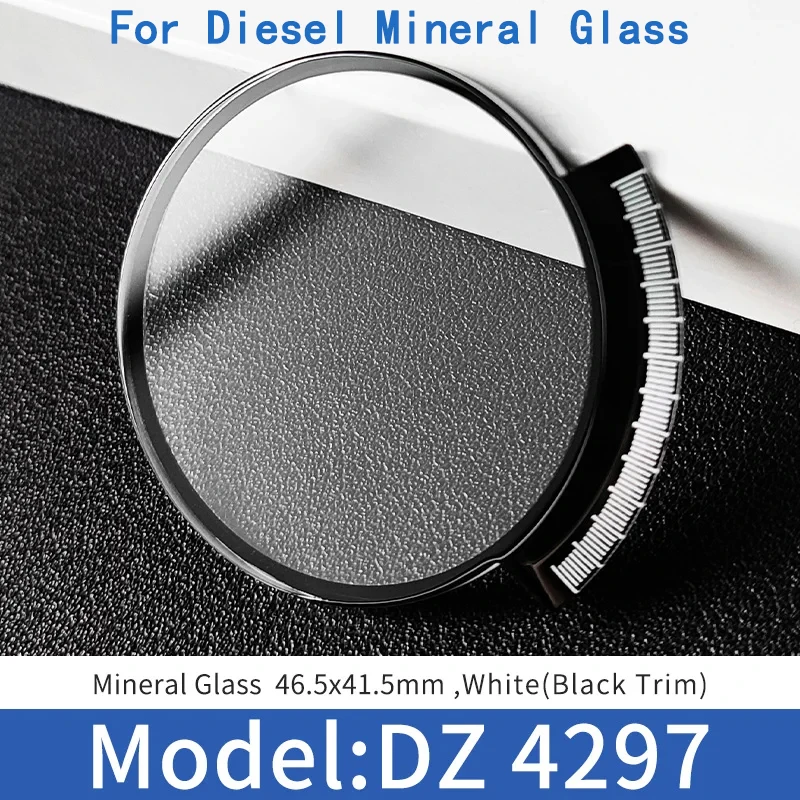 Mineral Glass 46.5x41.5mm For Diesel DZ 4203 4204 4341 4413 4503 Blue AR Coating Black/Silver Trim Watch Glass Replacement Part