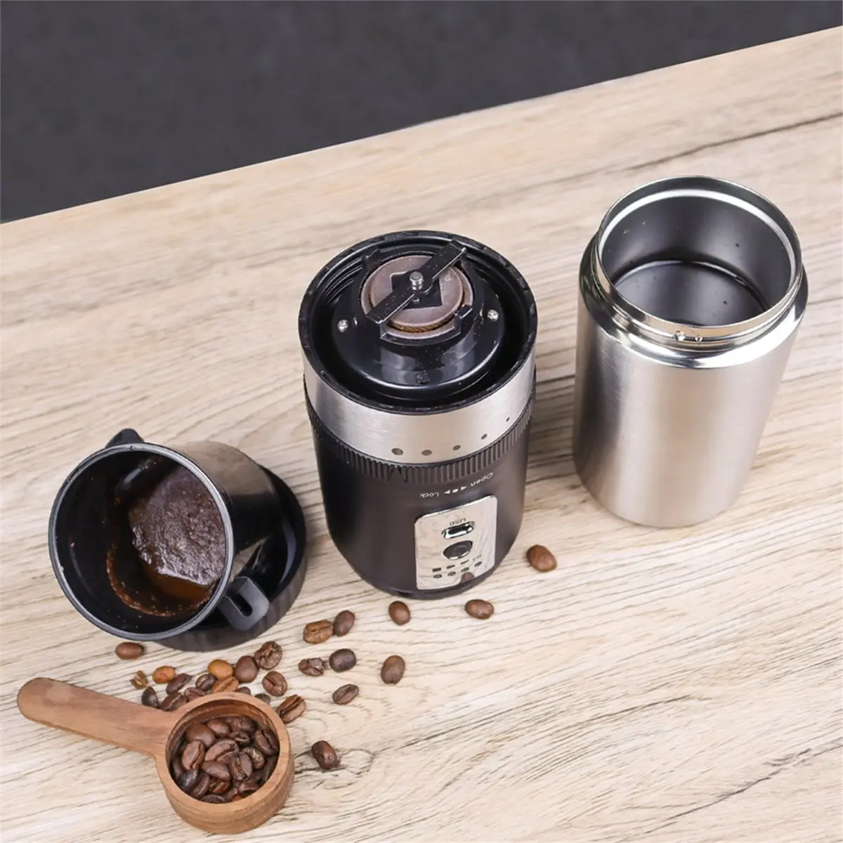 [Vend for]Portable Coffee Maker with Grinder Rechargeable Electric Cordless USB Travel Espresso Machine Stainless Camping A