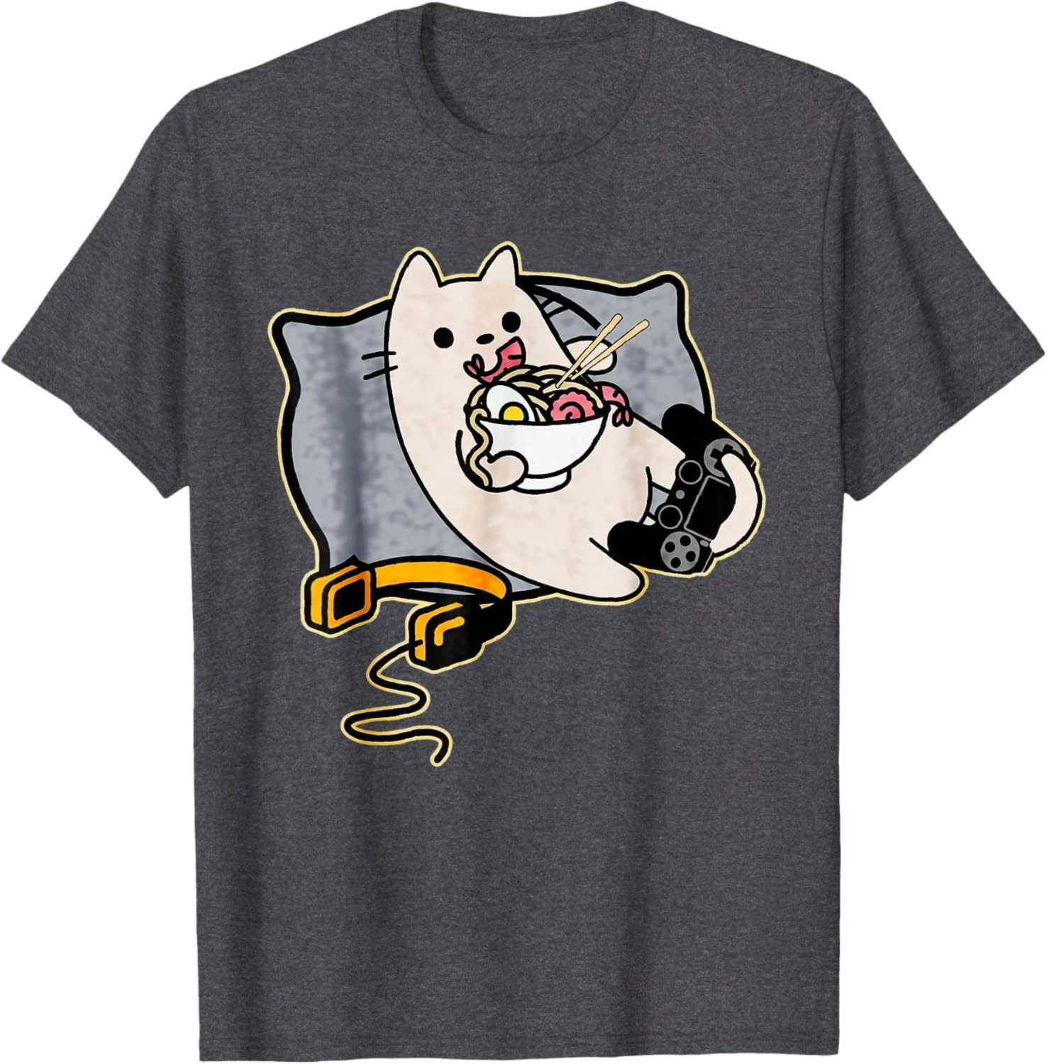 Ramen Eating Gamer Cat Game Paused T-Shirt  Cotton Women Mens Clothing Tops Summer Casual T Shirt Camiseta Streetwear