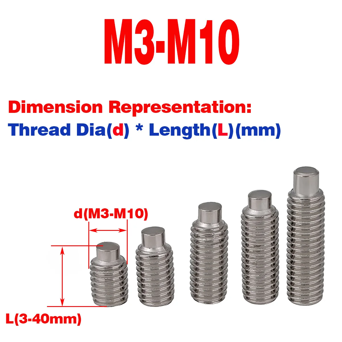 

304 Stainless Steel Convex End Set Hexagon Socket Screw / Headless Screw M3M4M5M6M8M10