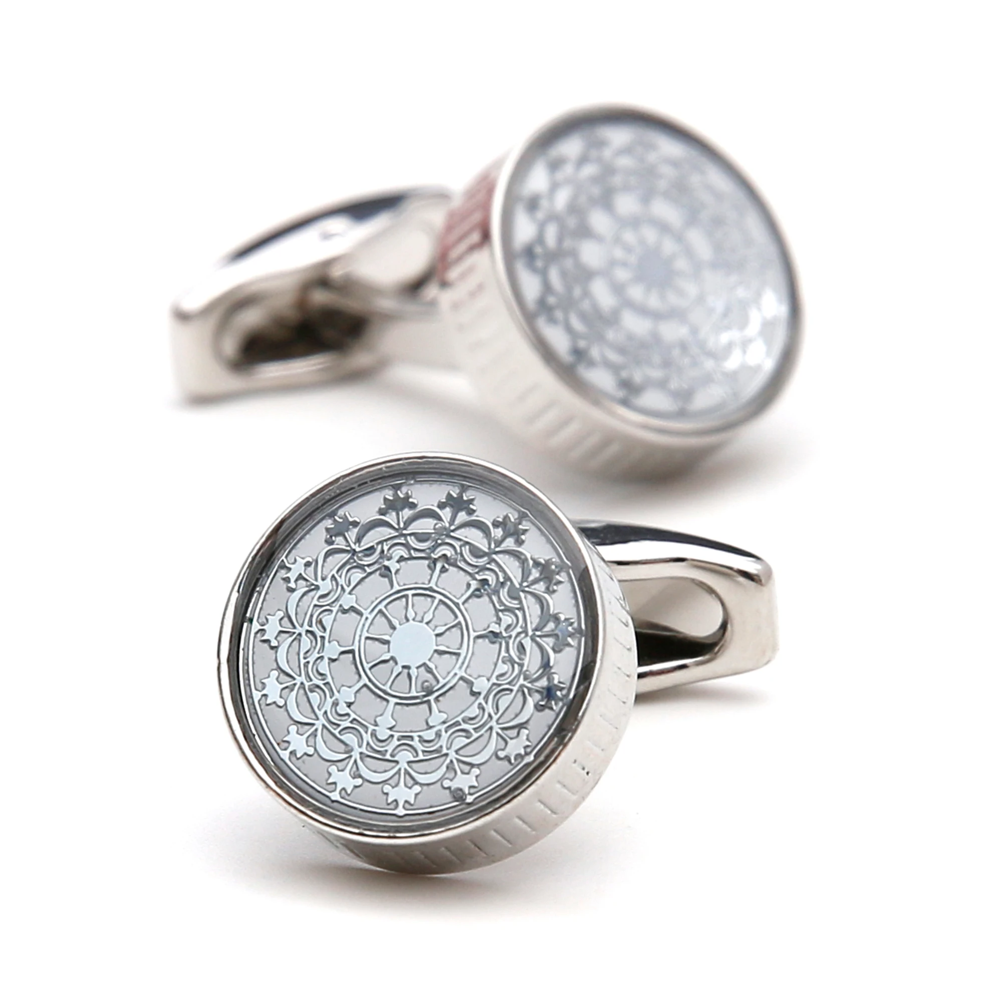 

Cufflinks for Men XK24030 Cute Silver Pattern Round Copper Silver Color Dress Shirt Cuff Links Jewelry