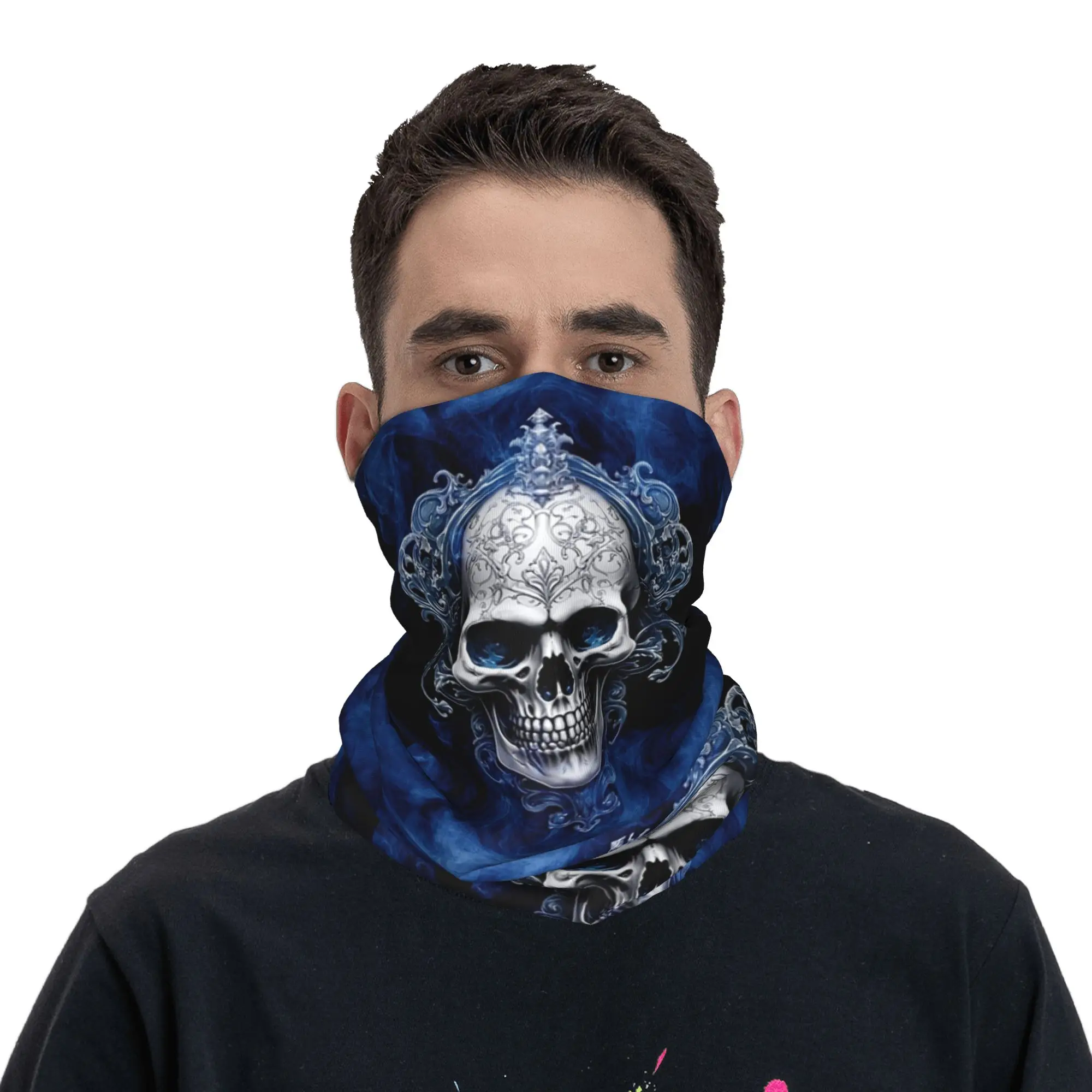 

Blue Flame Skull Dark Aesthetic Design Bandana Neck Gaiter Printed Magic Scarf Headwear Cycling for Men Women Adult All Season