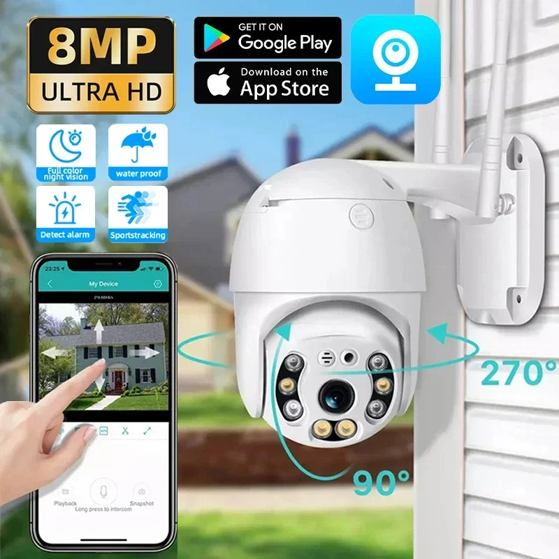 

8MP WIFI Camera Surveillance IP Cameras Wireless Outdoor Auto Tracking Color Night Vision 8X Digital Zoom CCTV Security Monitor