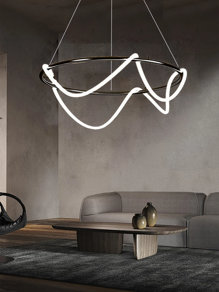 Minimalist Lights Led Neon Strip Ceiling Chandeliers Trendy Black/ Gold Hanging Lamps Home Lamps For Living Room Decoration