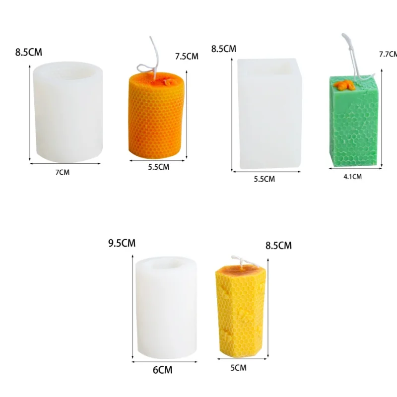 

3pcs Geometric Honeycomb Mold: Modern Cylinder Silicone Mold for DIY Candles & Plaster Decor, Unique Gift Idea