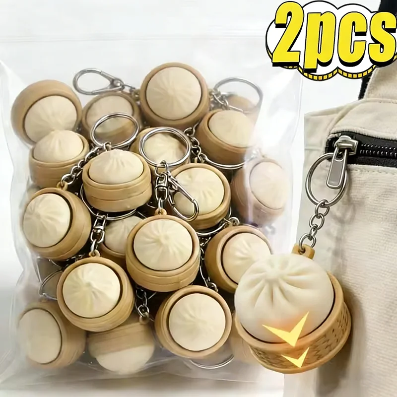 Mini Creative Steamed Bun Keychain DIY Click Keychain Stress Reduction Simulation Steamed Bun Decoration Gift DIY Accessories