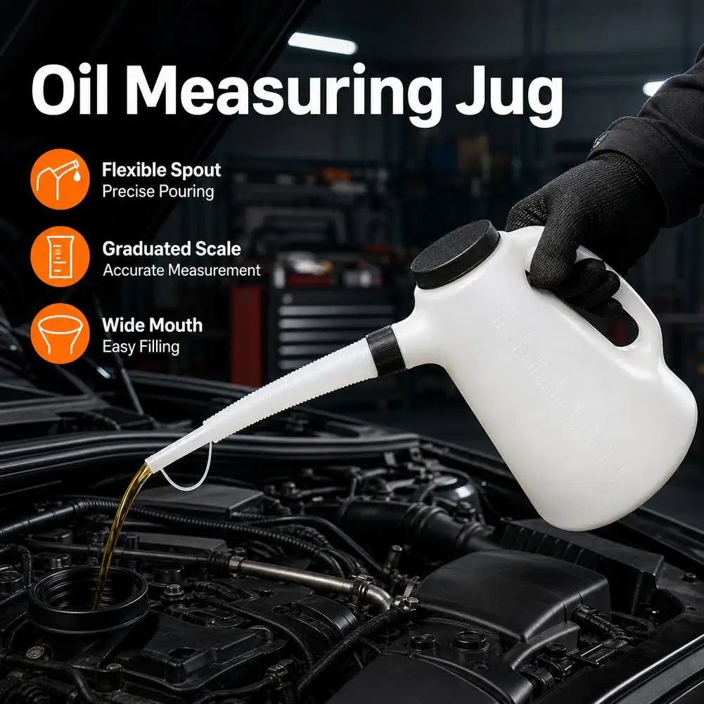 5L Oil Measuring Jug Flexible Spout Lid Car Motor Engine Transmission Fluid Pouring Funnel Pot Dispenser Garage Auto Tool