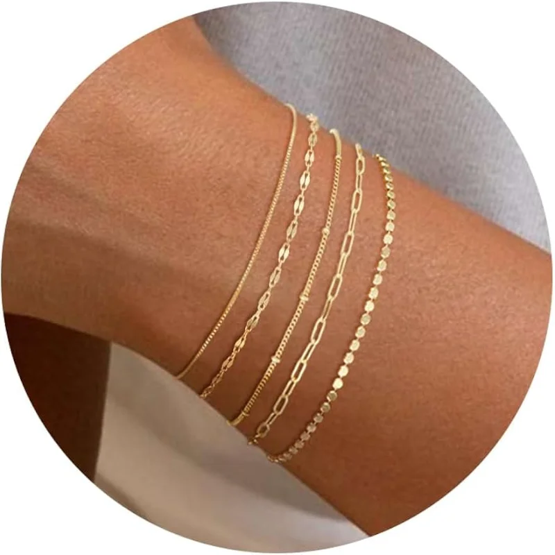 14K Dainty pozłacane bransoletki do układania w stosy dla kobiet modne bransoletki łańcuszkowe spinacz regulowany tenis urocza biżuteria